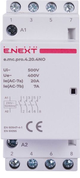 Модульний контактор e.mc.pro.4.20.4NO, 4р, 20А, 4NO, 220В p005219 фото
