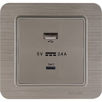 Розетка USB-A + USB-C 5V-2.4A, LAVIN Мідь 21 28 4010 304 фото