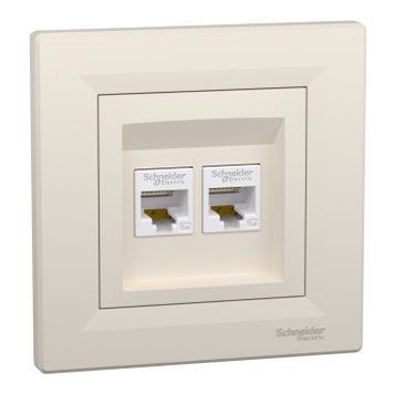 Розетка компьютерная двойная тип 5е. Schneider Electric Asfora (Кремовая) EPH4400123 фото