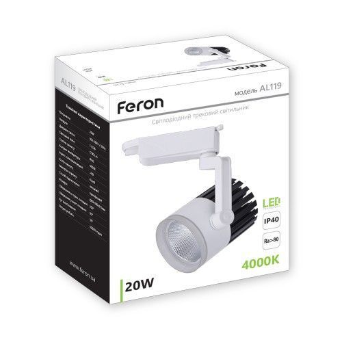 Трековый светильник Feron AL119 20W 4000К IP40 белый 32594 фото