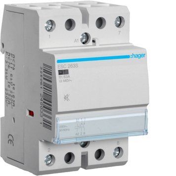 Контактор безшумний модульний Hager 63A, 2НВ, 230В ESC263S фото