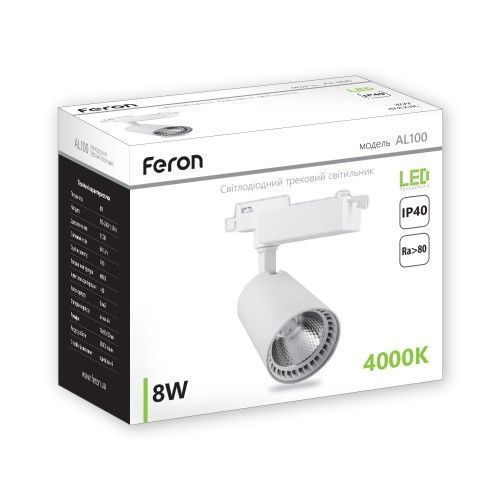 Трековый светильник Feron AL100 8W 4000К IP40 белый 29508 фото