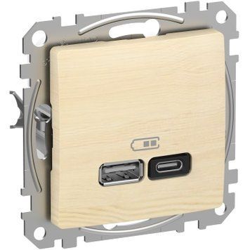 Розетка USB A+C 3A 45Вт Schneider Electric Sedna Elements (Береза) SDD180404 фото